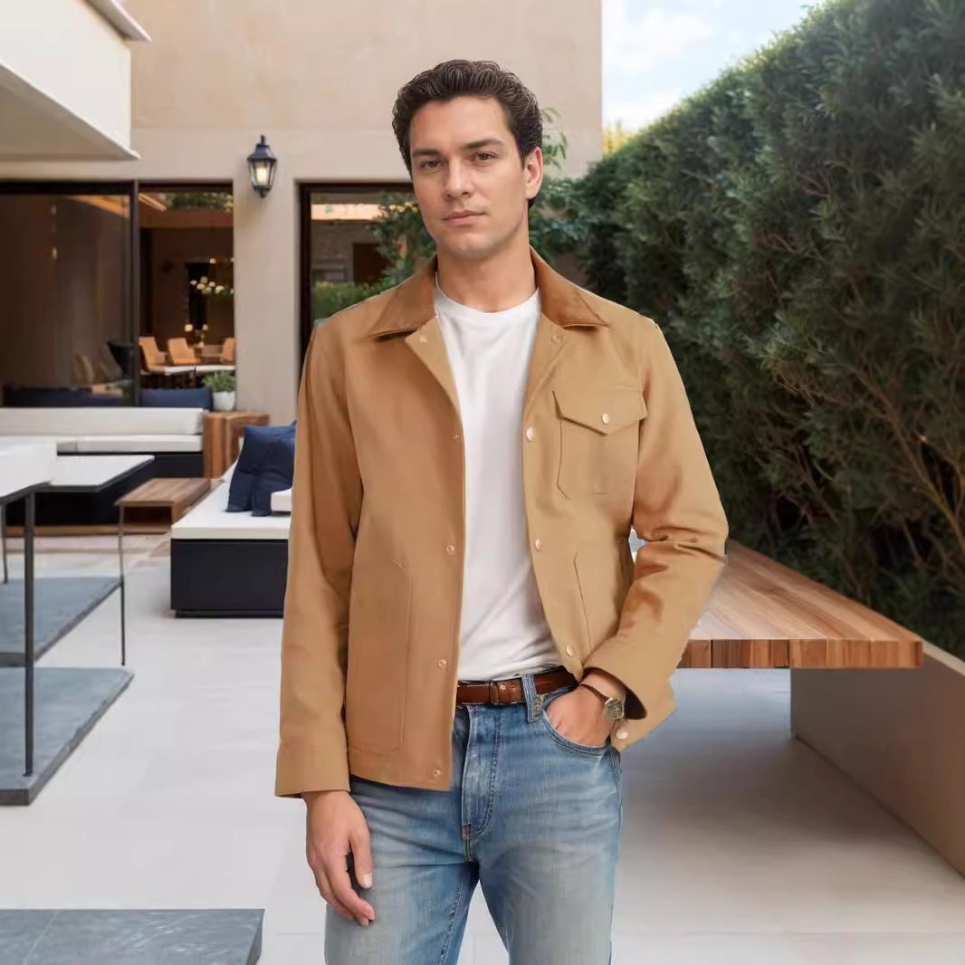 Herren Lederjacke Suede Modern mit Taschen