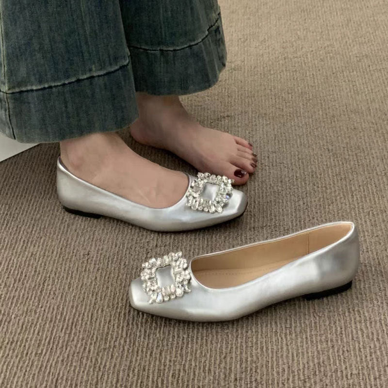 Damen Ballerinas Glitzer Schmuck Detail Elegant