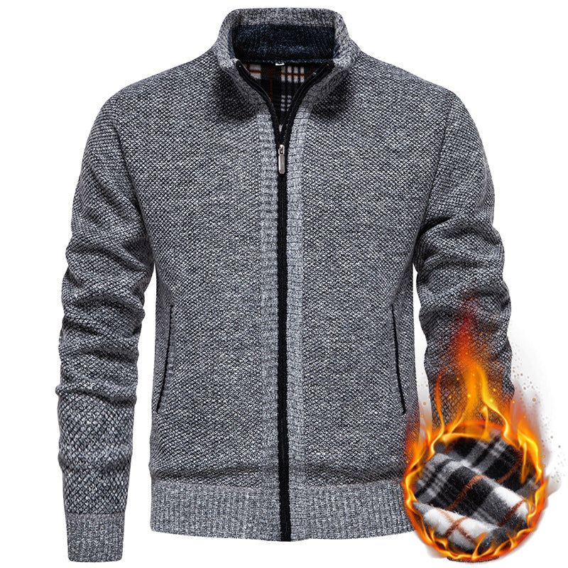 Herren Strickjacke Wärme mit Hochkragen und Reißverschluss - BerlinGlamour
