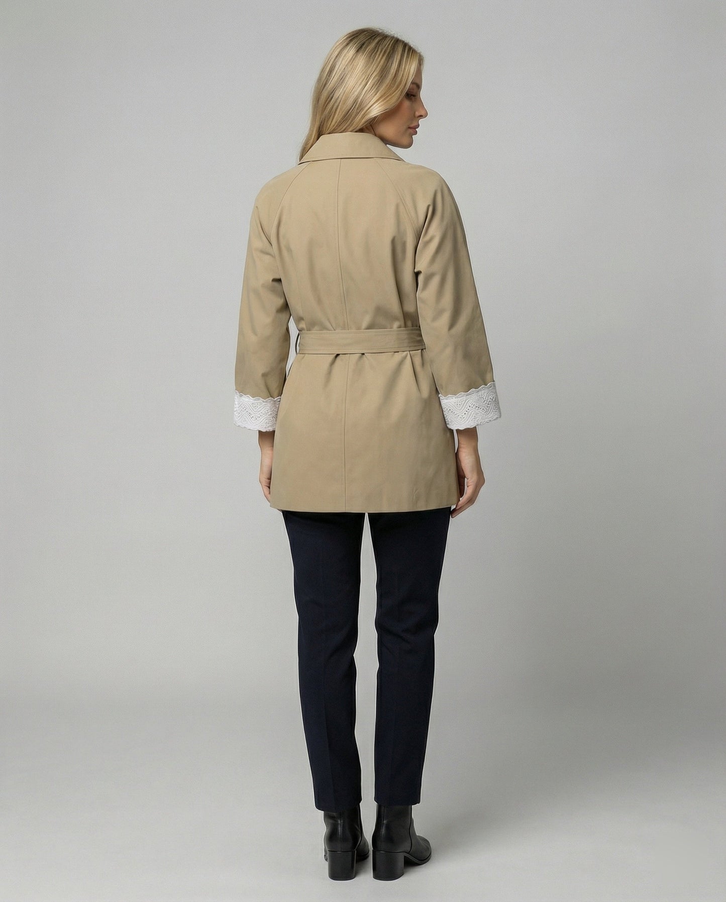 Frauen Trenchcoat Tailliert Spitze Stehkragen Modern