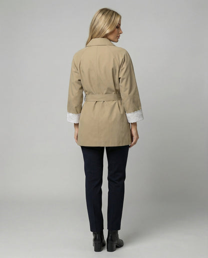 Frauen Trenchcoat Tailliert Spitze Stehkragen Modern