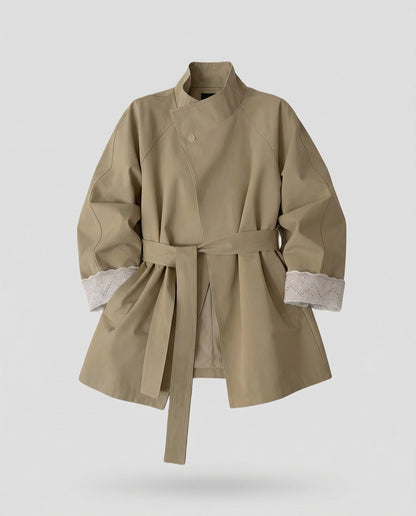 Frauen Trenchcoat Tailliert Spitze Stehkragen Modern