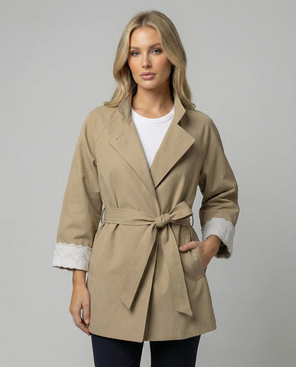 Frauen Trenchcoat Tailliert Spitze Stehkragen Modern - BerlinGlamour