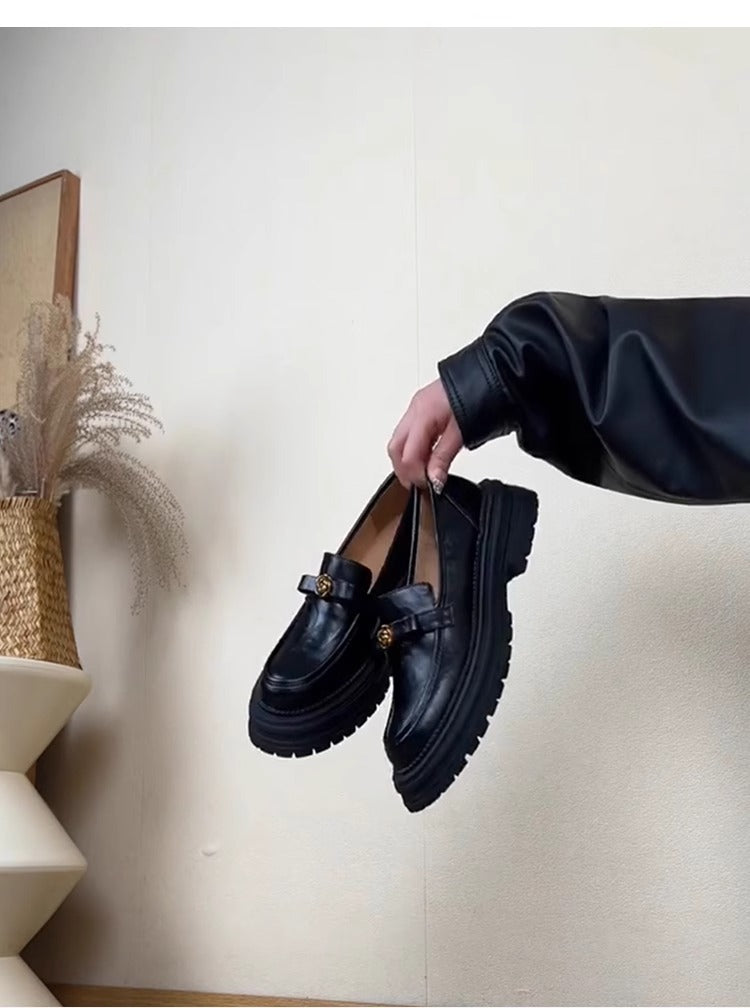 Damen Mokassins Modisch Robust Schnalle Schwarz
