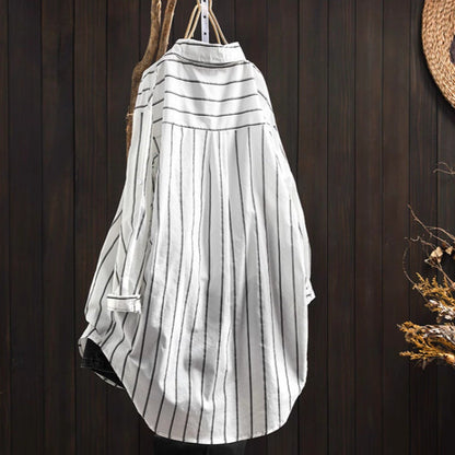 Damen Bluse Langarm Oversized Streifenlook