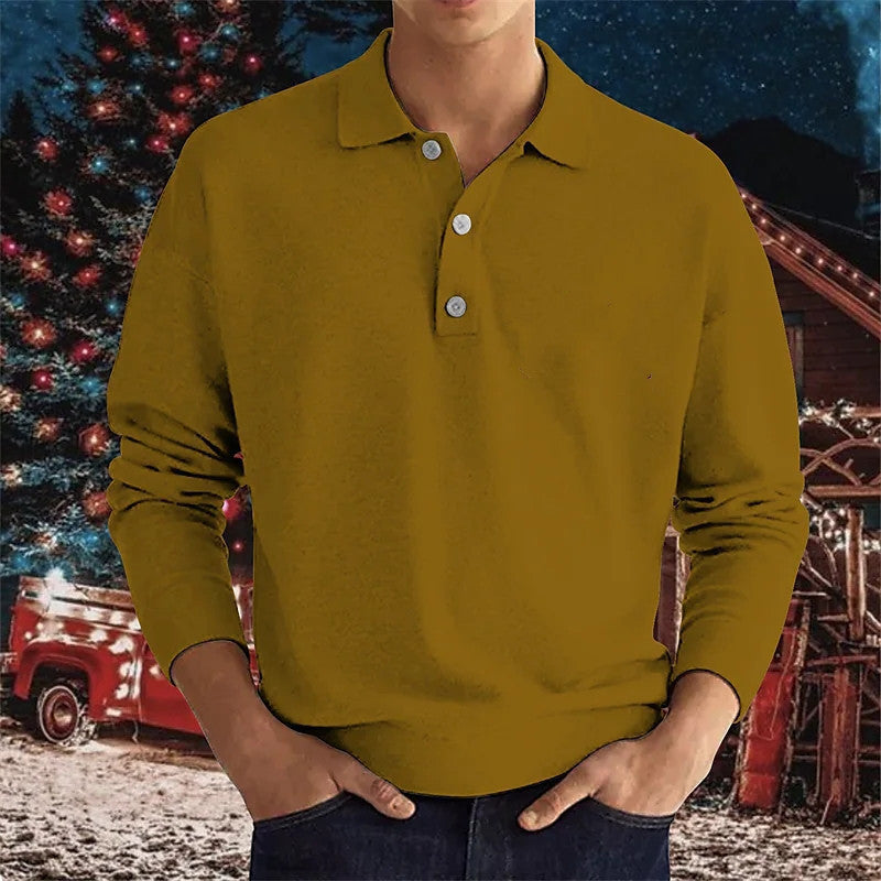 Herren Polohemd Langarm Modern Baumwolle Relaxed Fit