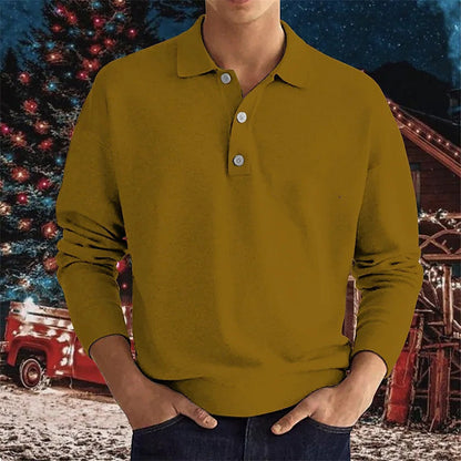 Herren Polohemd Langarm Modern Baumwolle Relaxed Fit