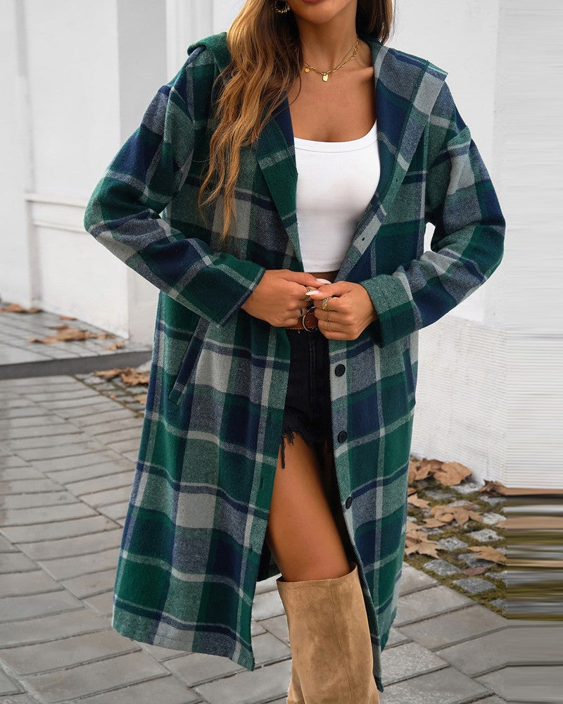 Damen Mantel Karierter Modern Schnitt mit Taschen