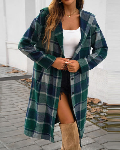 Damen Mantel Karierter Modern Schnitt mit Taschen