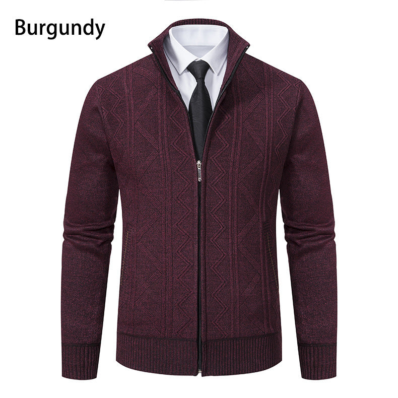Herren Strickjacke Stehkragen Zopfmuster Modern