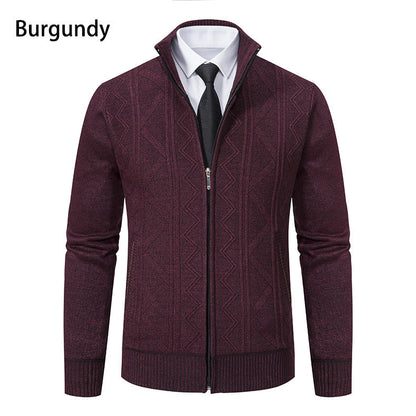 Herren Strickjacke Stehkragen Zopfmuster Modern