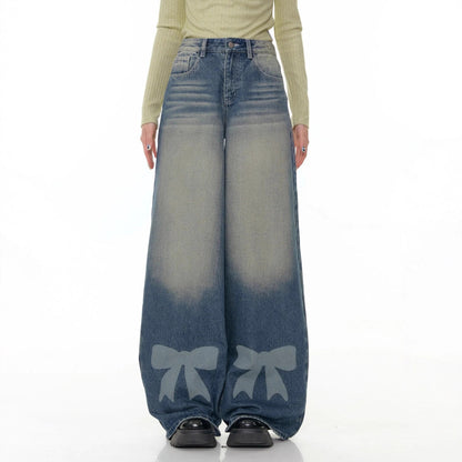 Weite Damen Jeans mit Dekoration und Schleifen details - BerlinGlamour