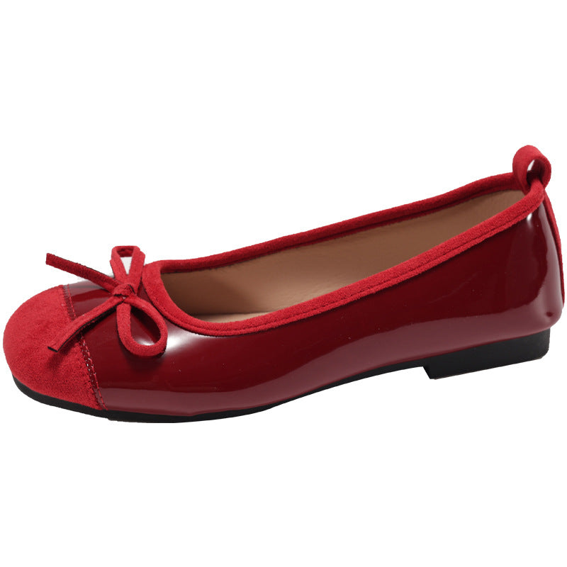 Damen Ballerinas Elegante Schleife Glanzleder Schuhe