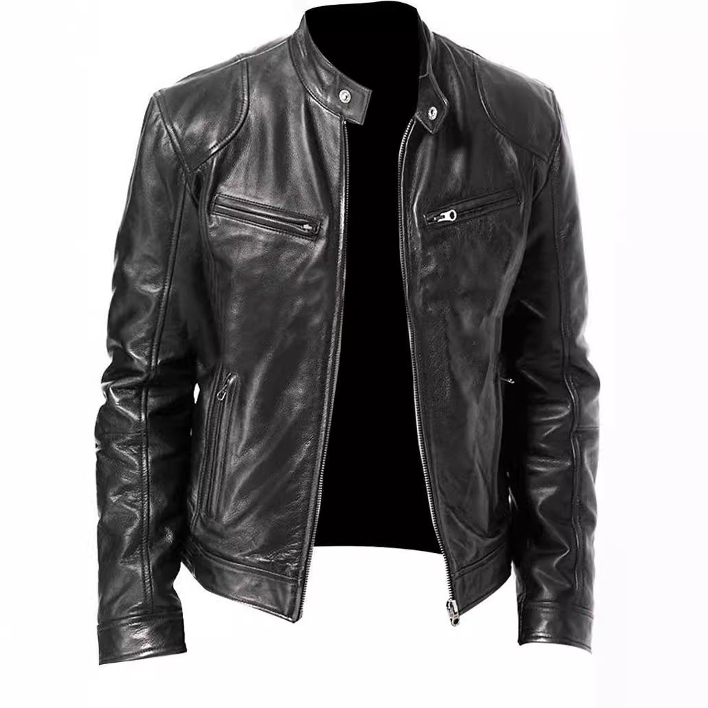 Lederjacke Herren Klassisch Elegant Reißverschluss Taschen
