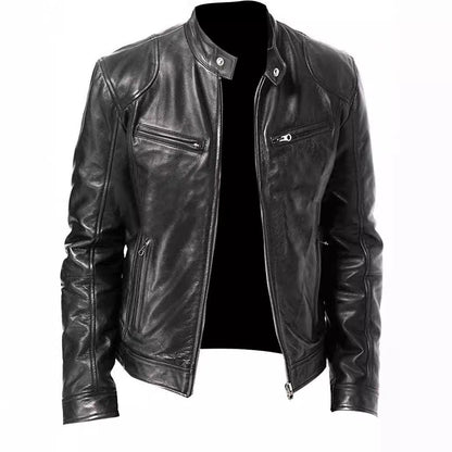 Lederjacke Herren Klassisch Elegant Reißverschluss Taschen