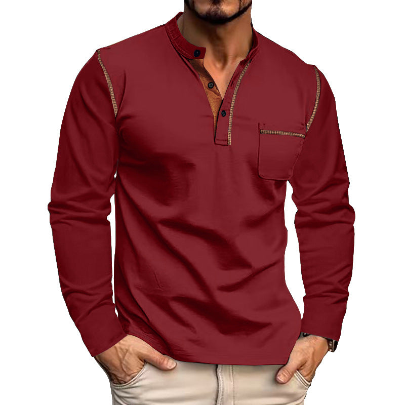 Herren Langarmshirt Modern Lässig Stehkragen