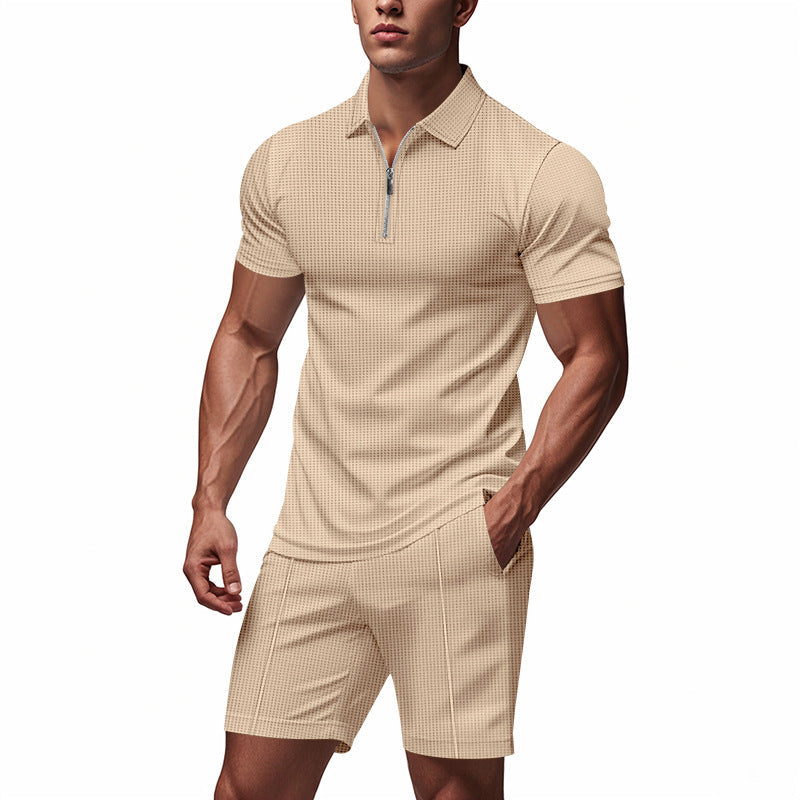 Herren Sportset Kurzarm Reißverschluss Funktionsshirt Modern - BerlinGlamour