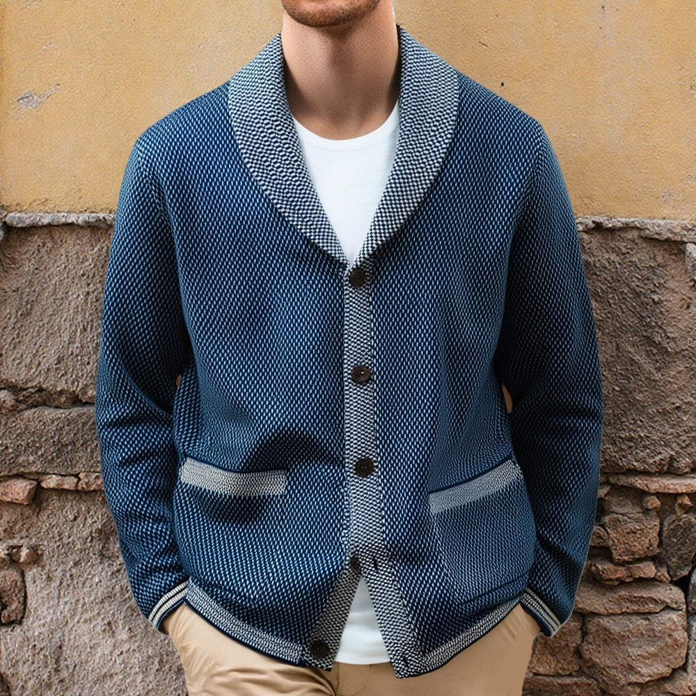 Herren Strickjacke Elegante Knöpfe Breiter Schalkragen