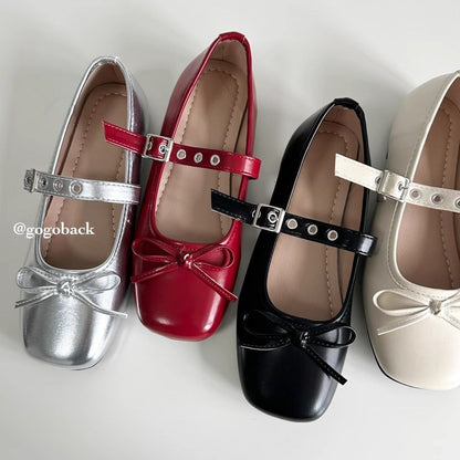 Damen Ballerinas Schleifen Dekor Riemen Verstellbar - BerlinGlamour