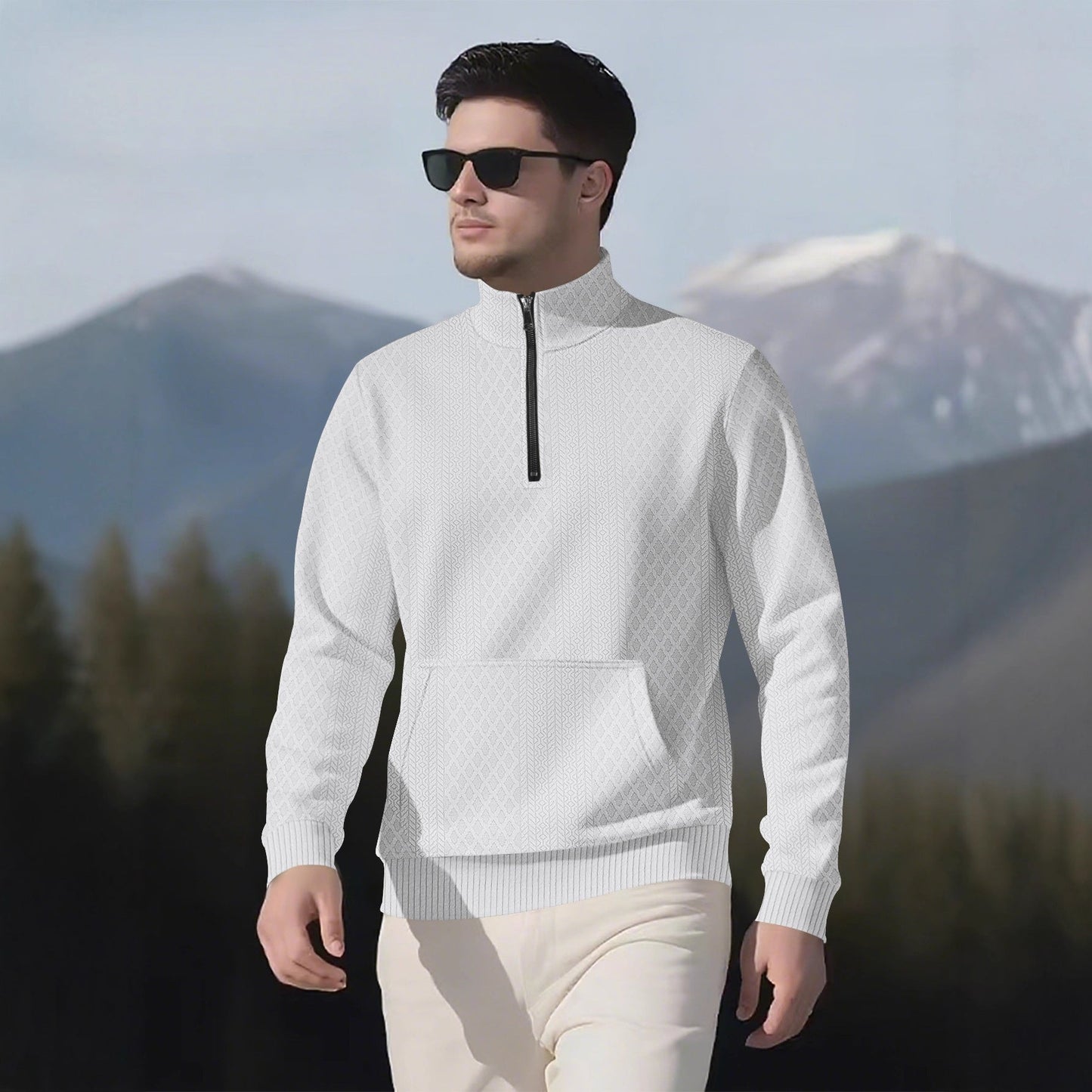 Herren Fleece-Pullover Sportlich Reißverschluss Hochkragen