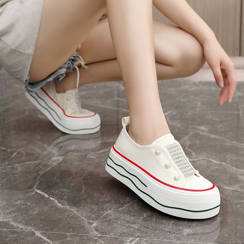 Damen Plateau Sneaker Glitzer Elastisch Modisch