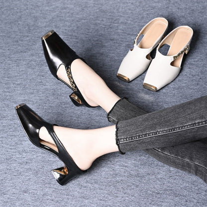 Damen High Heels Sling Pumps mit Blockabsatz und Riemchen Schwarz - BerlinGlamour