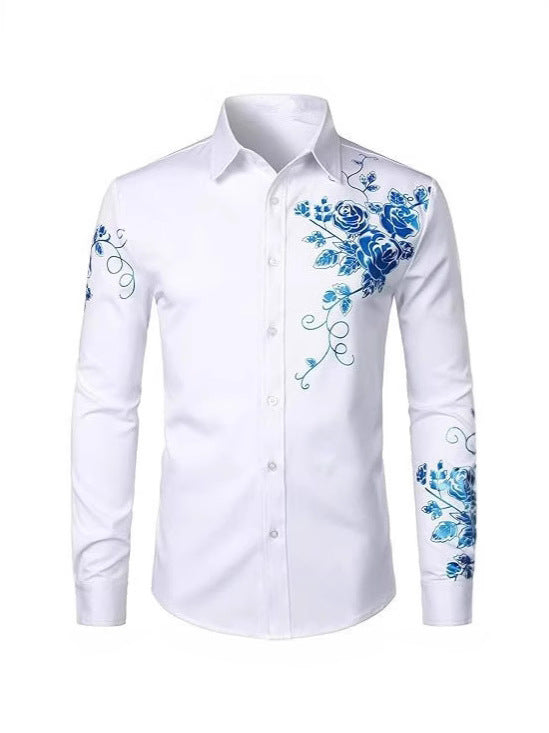 Herren Langarmhemd Blumenstickerei Elegant Modern