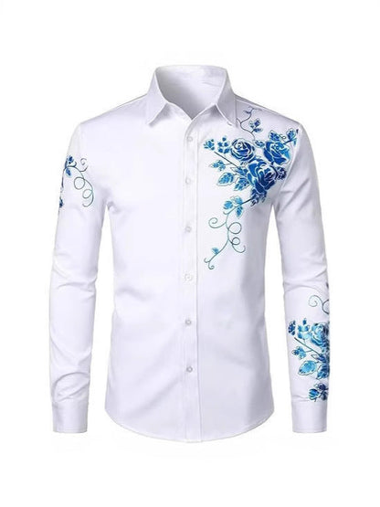 Herren Langarmhemd Blumenstickerei Elegant Modern