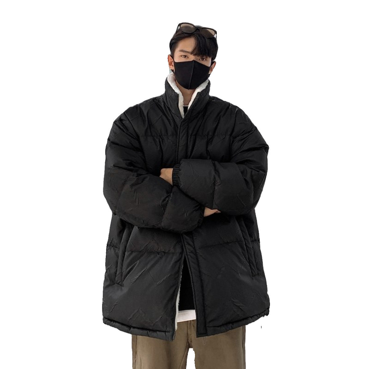 Herren Pufferjacke Übergroß Warm mit Hochkragen und Elastikbündchen