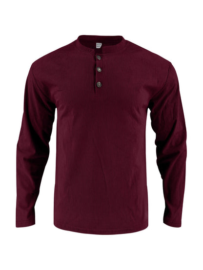 Herren Langarmshirt Stehkragen Knopfleiste Modern Berlin Style