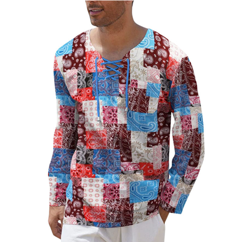 Herren Langarmshirt Patchwork Trendig Berlin Style
