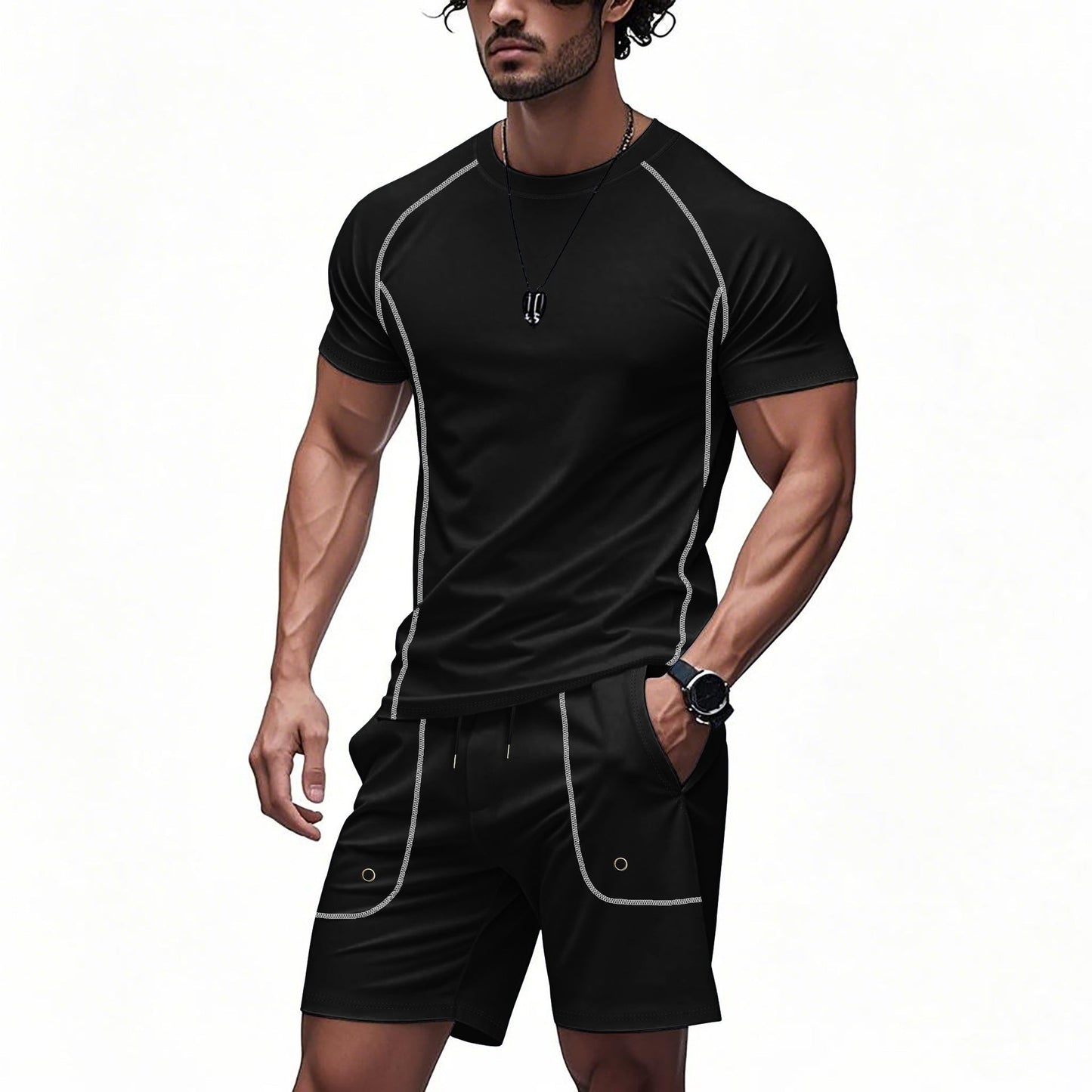 Herren Sport Set Kurzarm T-Shirt und Shorts atmungsaktiv