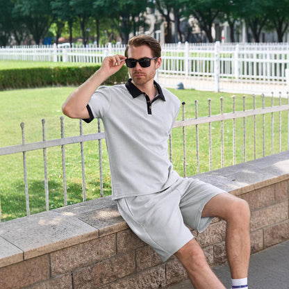 Herren Polo-Shorts-Set atmungsaktiv mit dekorativem Kragen