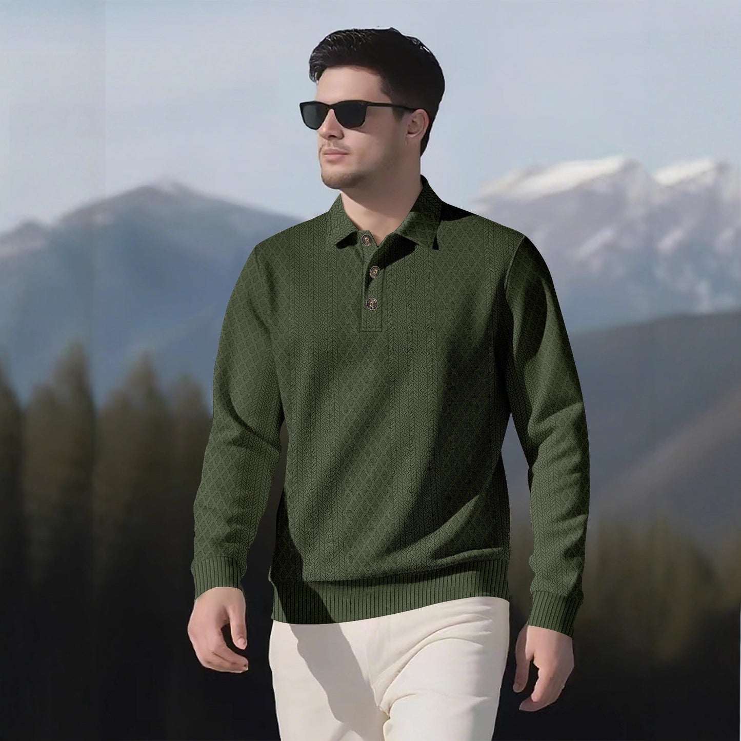 Herren Pullover Langarm Modern mit Knopfleiste
