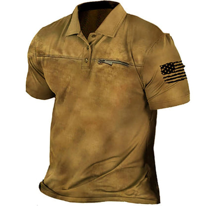 Herren T-Shirt Kurzarm Stehkragen Reißverschluss Tasche Modern