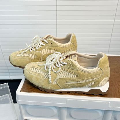 Damen Sneaker Komfortabel Mesh Leicht mit Perlen Dekoration - BerlinGlamour
