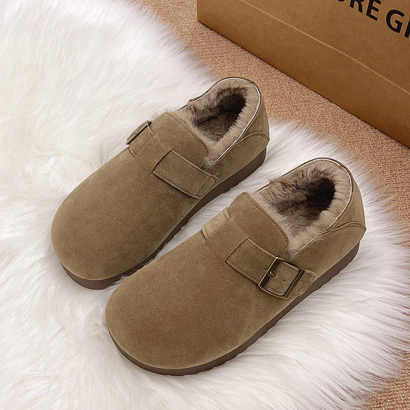 Damen Clogs Weich Kunstfell Futter Schnallenverschluss
