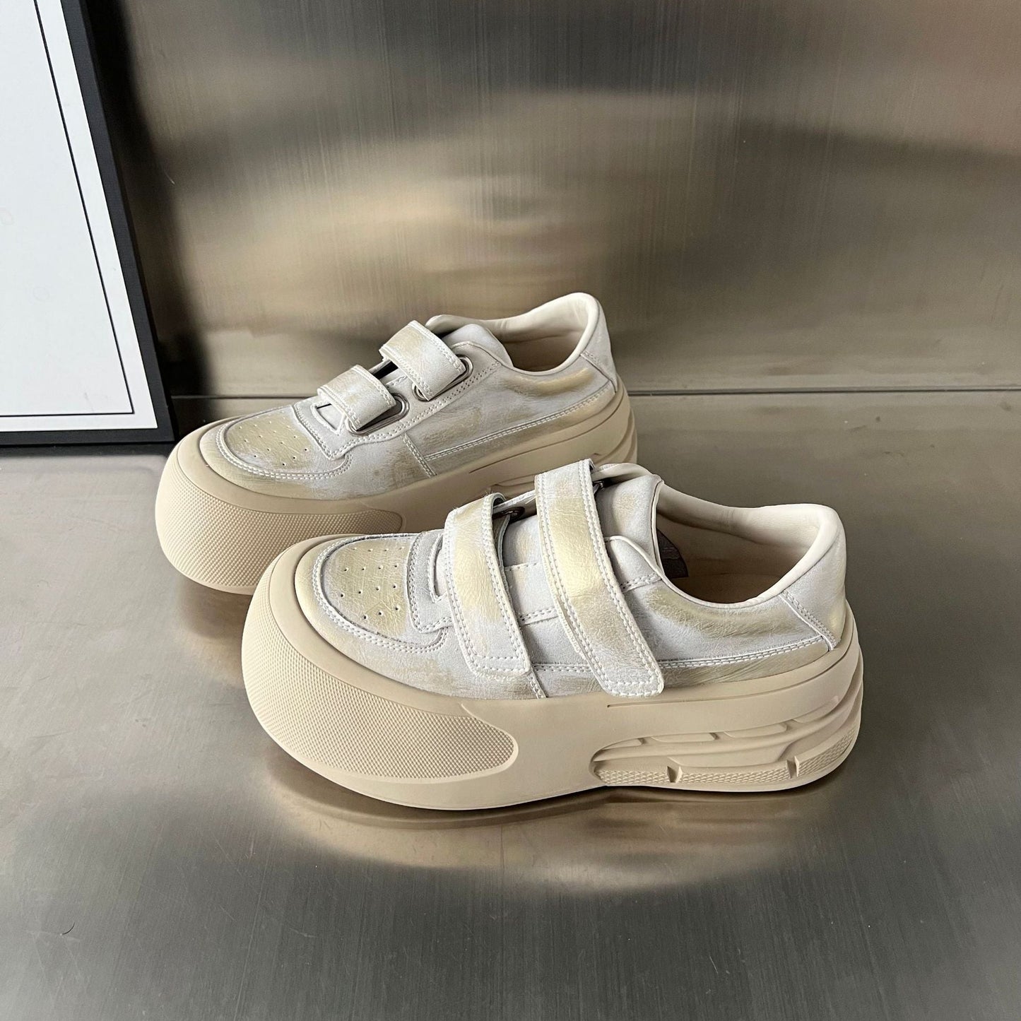 Damen Sneaker Chunky Bequem Klettverschluss Weich