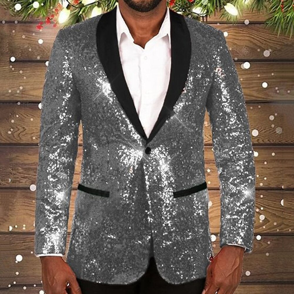 Herren Paillettenblazer Glamourös Kontrastrevers Abendjacke