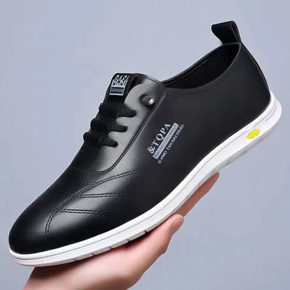 Herren Leder Sneaker Bequem Rutschfest Schwarz