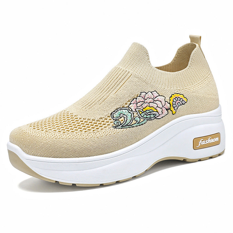 Damen Sneaker Sportlich Plateau Schuhe Floral Design