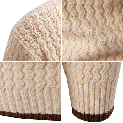 Herren Strickpullover Hochkragen Strukturiert Zopf Muster