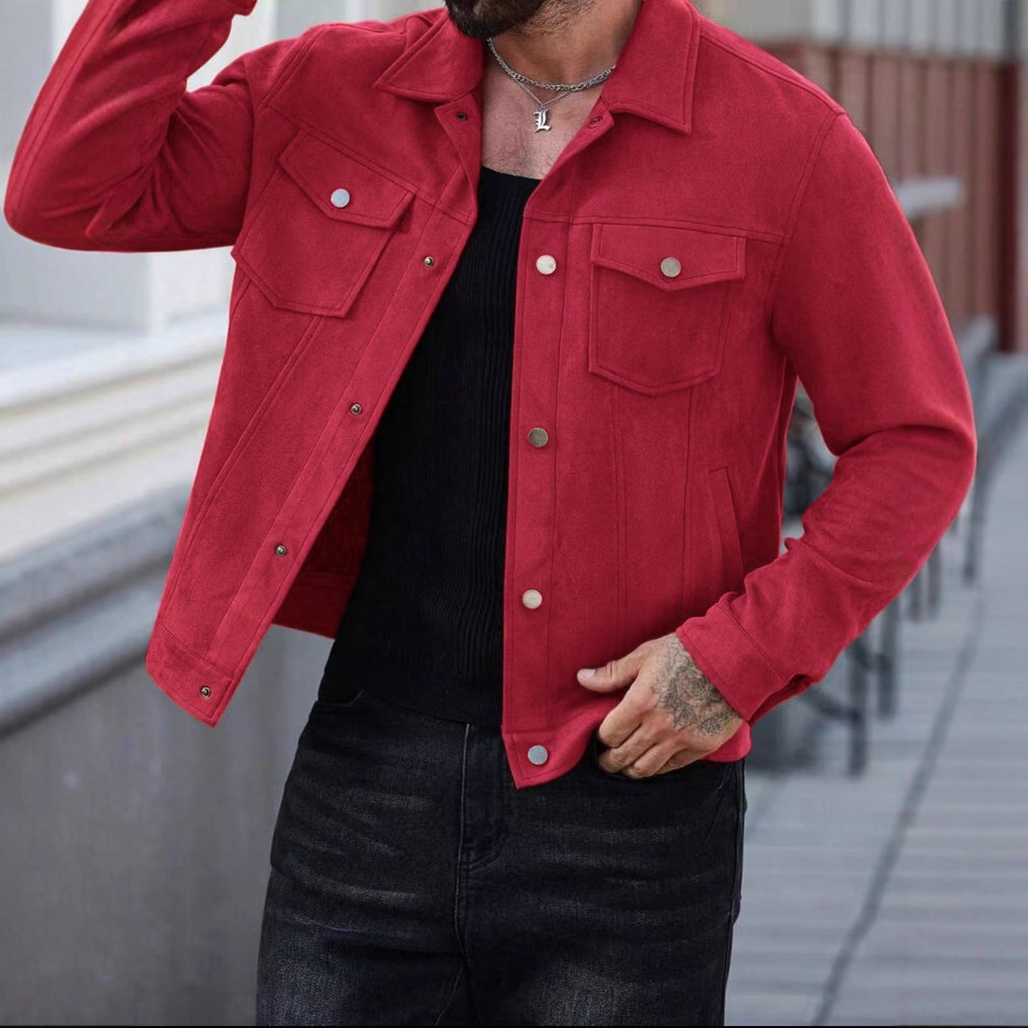 Herren Lederjacke Lässig Wildleder Schwarz Modern - BerlinGlamour
