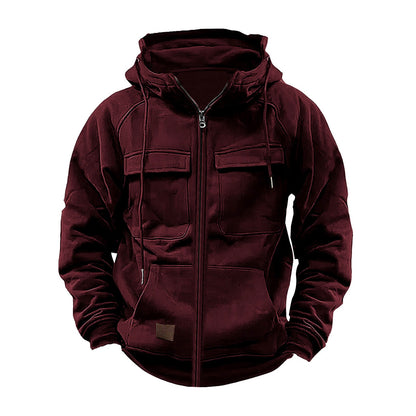 Herren Kapuzenjacke Multifunktional Reißverschluss Taschen