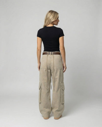 Damen Cargohose Lässig Palazzo Schnitt Große Taschen