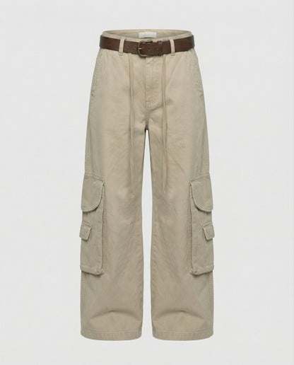 Damen Cargohose Lässig Palazzo Schnitt Große Taschen