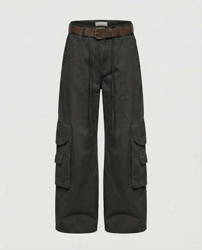 Damen Cargohose Lässig Palazzo Schnitt Große Taschen