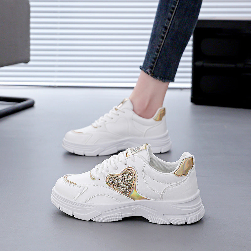 Damen Sneaker Sportlich Glitzerndes Herz Detail