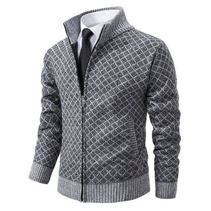 Herren Strickjacke Rautenmuster Reißverschluss Modern - BerlinGlamour