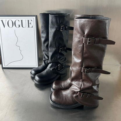 Damen Stiefel Robust mit verstellbaren Riemen Schwarz